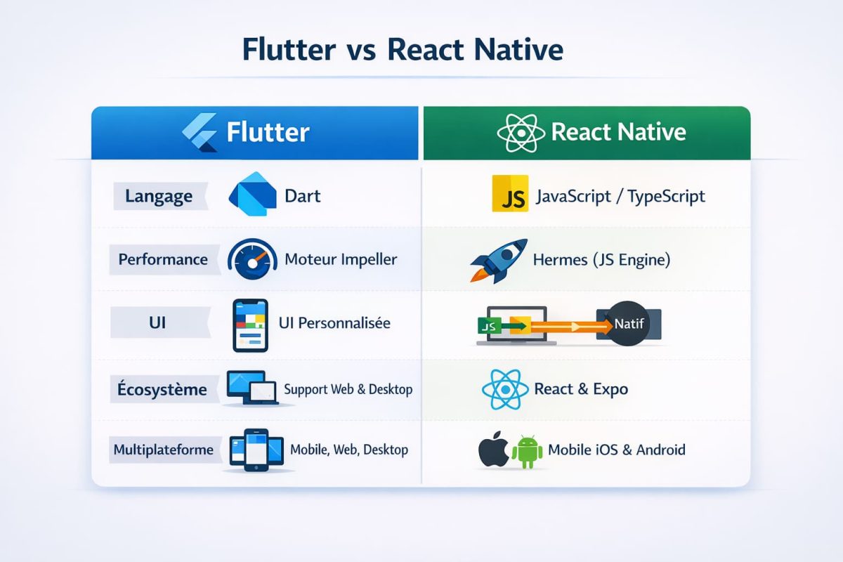 comparatif Flutter vs React Native pour application mobile en 2026